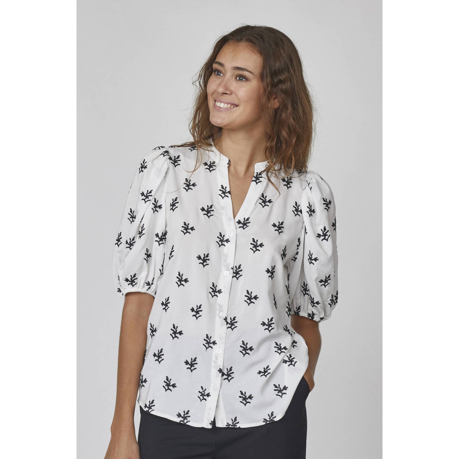 SisterS Point blouse met all over print wit zwart