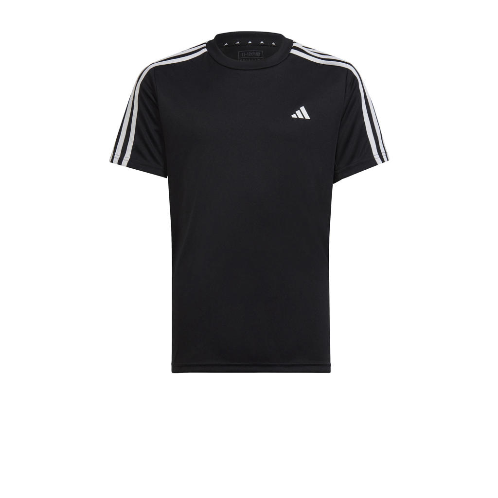Zwart en witte jongens adidas Sportswear sportshirt van polyester met strepenprint, korte mouwen en ronde hals