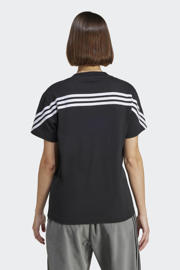 thumbnail: Zwart en witte dames adidas Sportswear T-shirt van katoen met strepenprint, korte mouwen en ronde hals