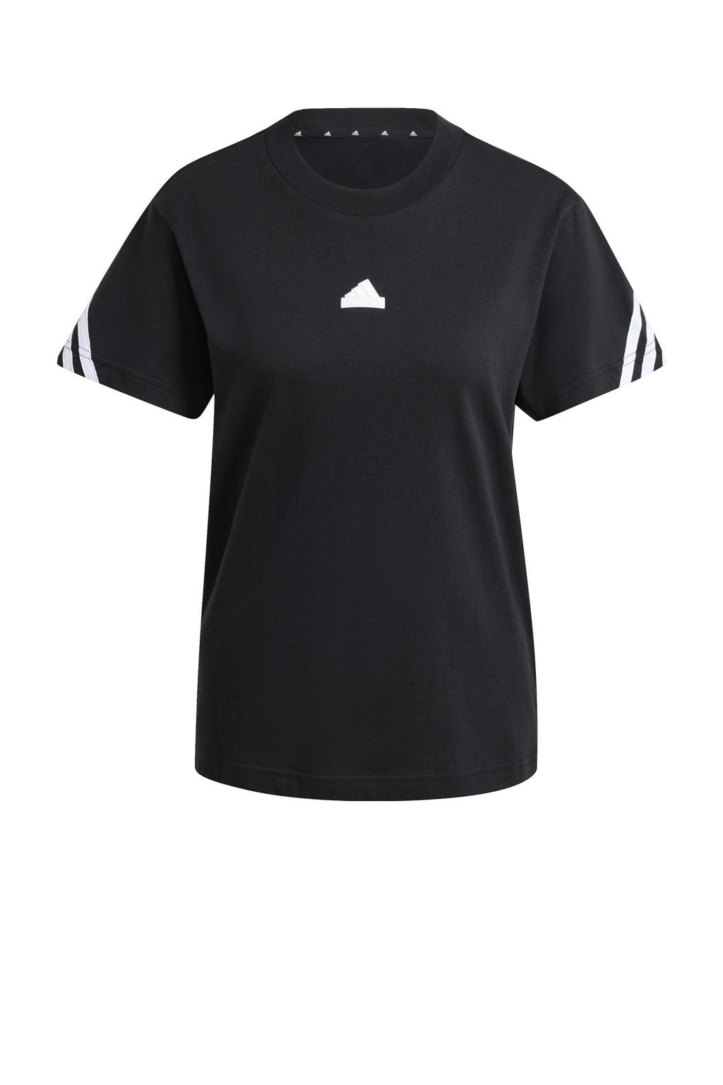 Zwart en witte dames adidas Sportswear T-shirt van katoen met strepenprint, korte mouwen en ronde hals
