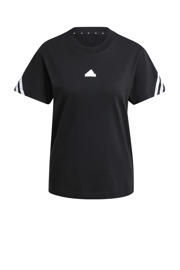 thumbnail: Zwart en witte dames adidas Sportswear T-shirt van katoen met strepenprint, korte mouwen en ronde hals