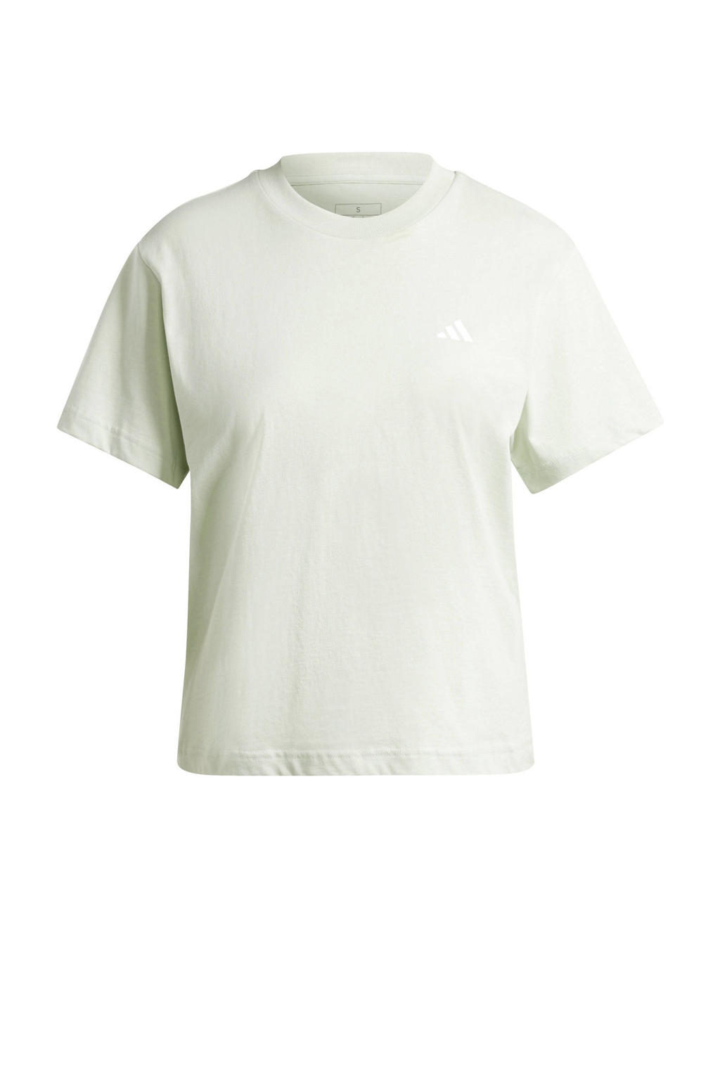 Lichtgroene dames adidas Sportswear T-shirt van katoen met effen, korte mouwen en ronde hals