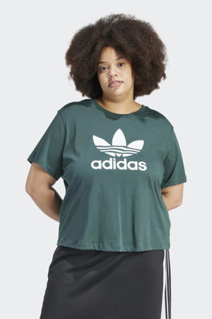 Plus Size T-shirt Trefoil groen/wit