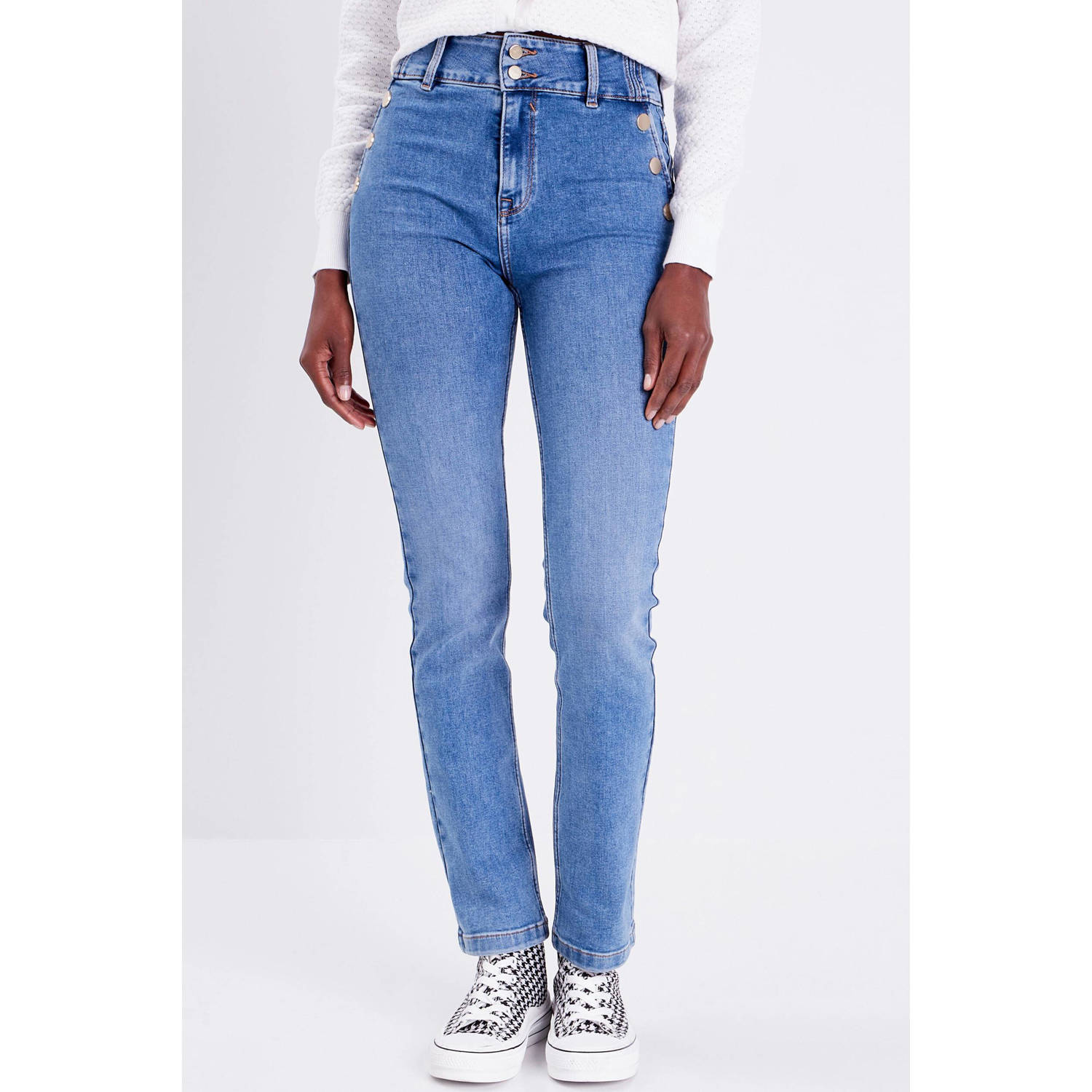 Cache high waist straight leg jeans denim double stone