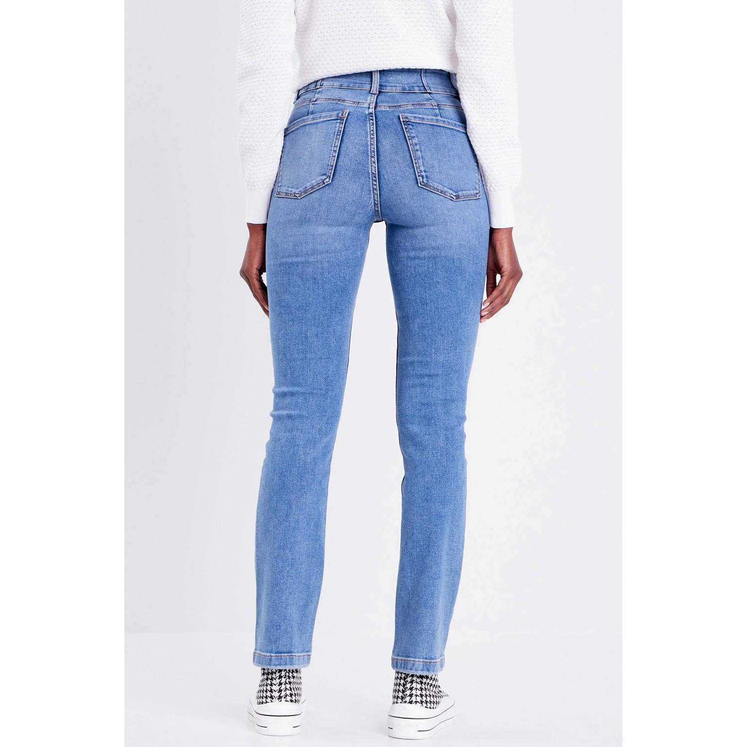 Cache high waist straight leg jeans denim double stone