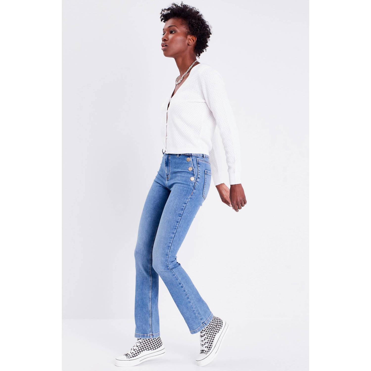 Cache high waist straight leg jeans denim double stone