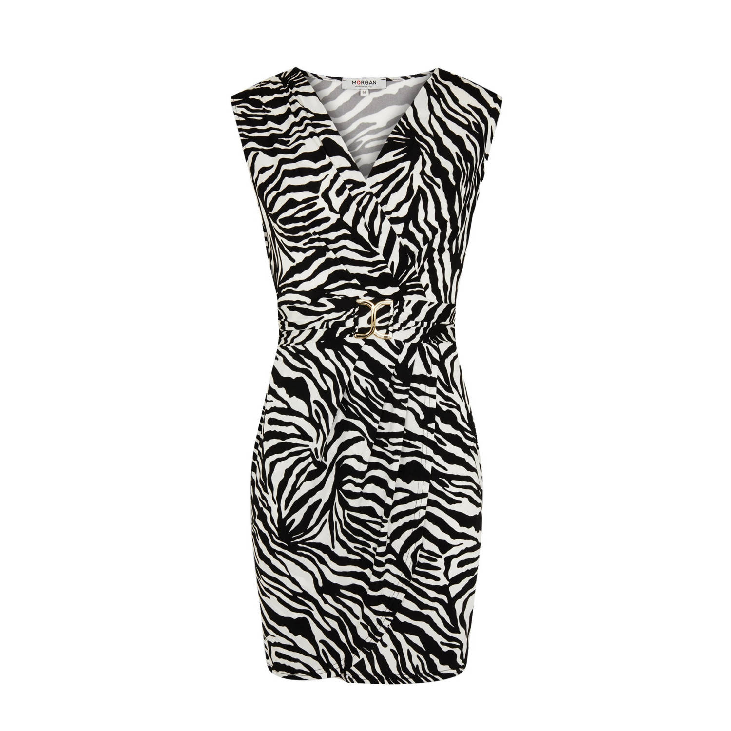 Morgan overslagjurk met zebraprint en ceintuur zwart wit