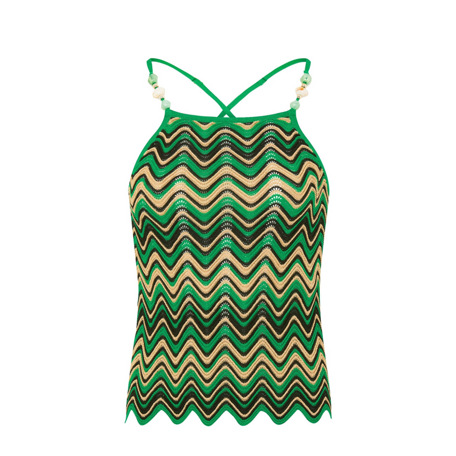 Morgan gebreide top met all over print en ruches groen beige