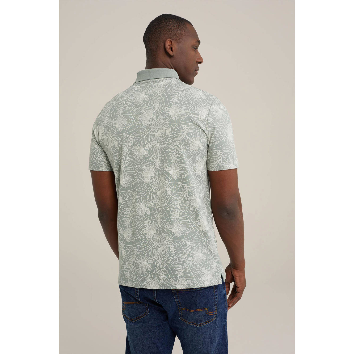 WE Fashion regular fit polo met all over print blue fish