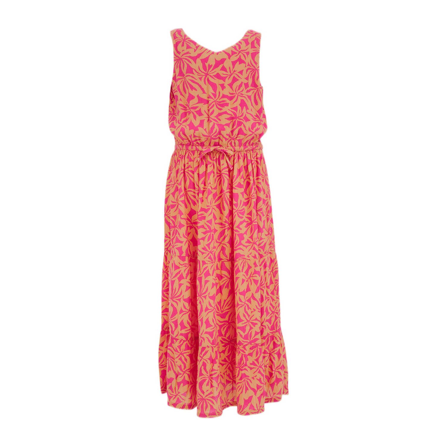 WE Fashion maxi jurk met all over print roze oranje