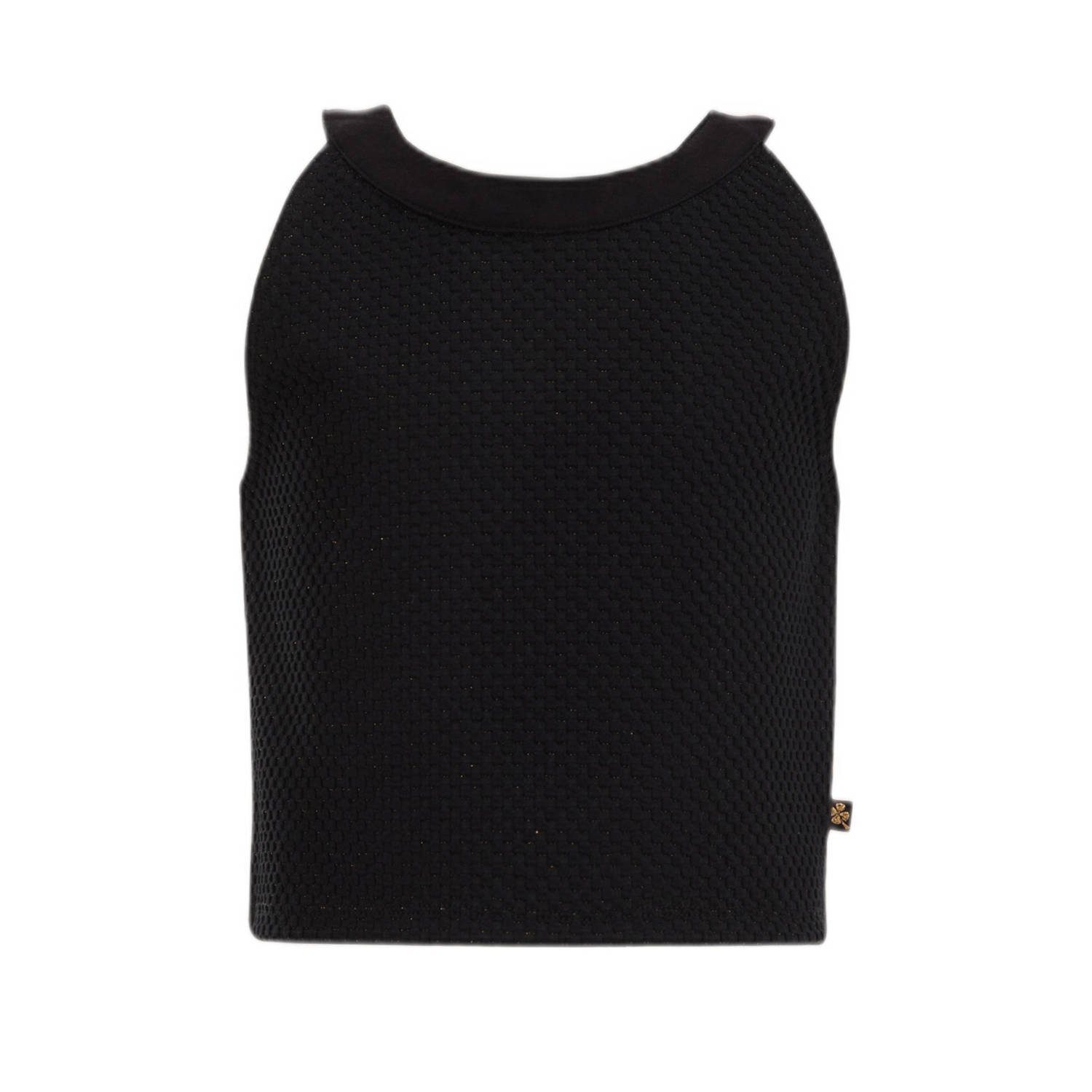WE Fashion T-shirt black uni Zwart Meisjes Polyester Opstaande kraag Effen 146 152
