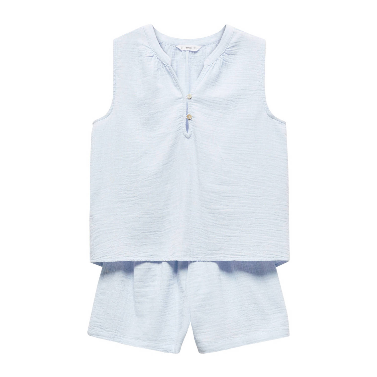 Mango Kids shortama lichtblauw Meisjes Katoen V-hals Effen 152(XXS)