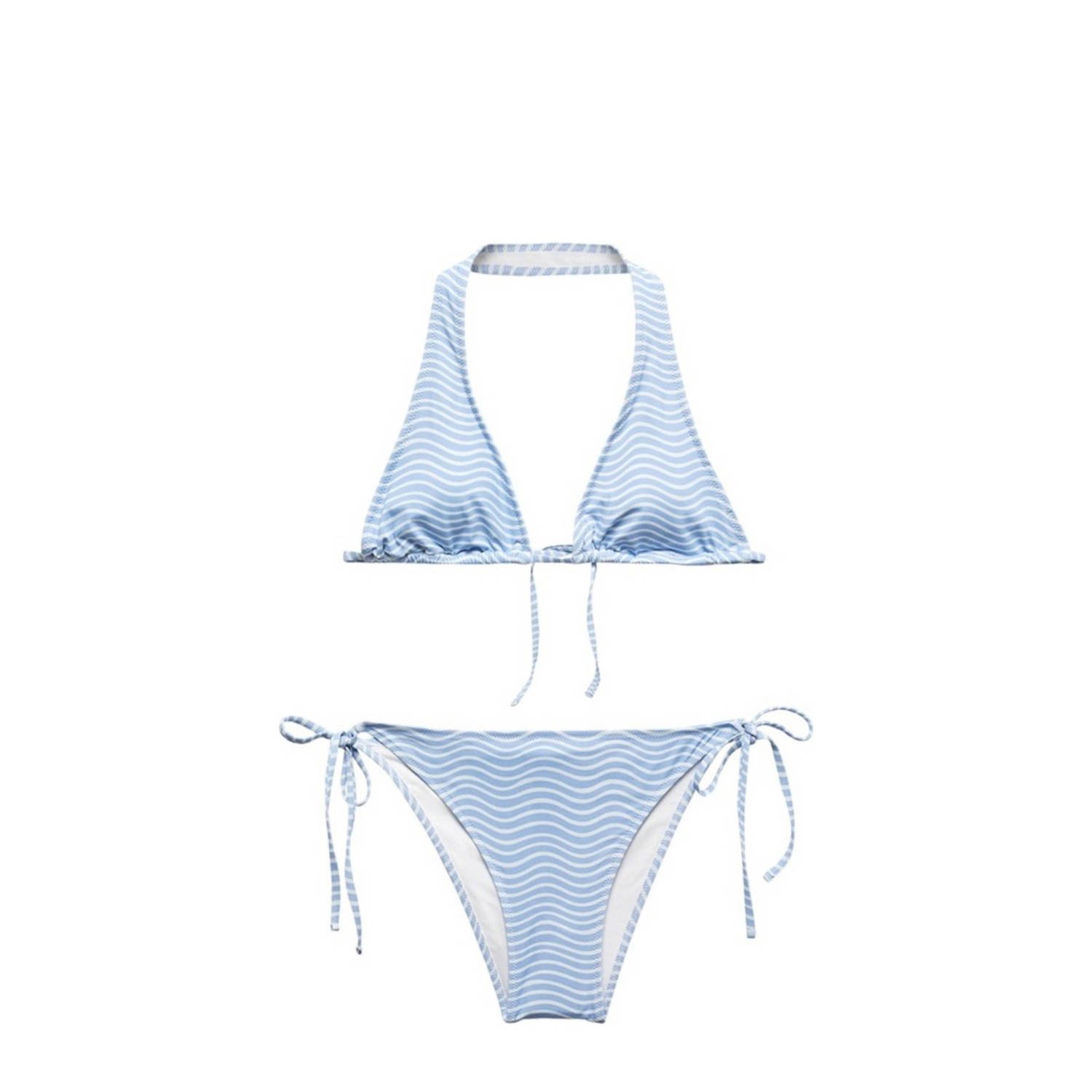 Mango Kids triangel bikini lichtblauw wit Meisjes Polyamide Streep 152(XXS)