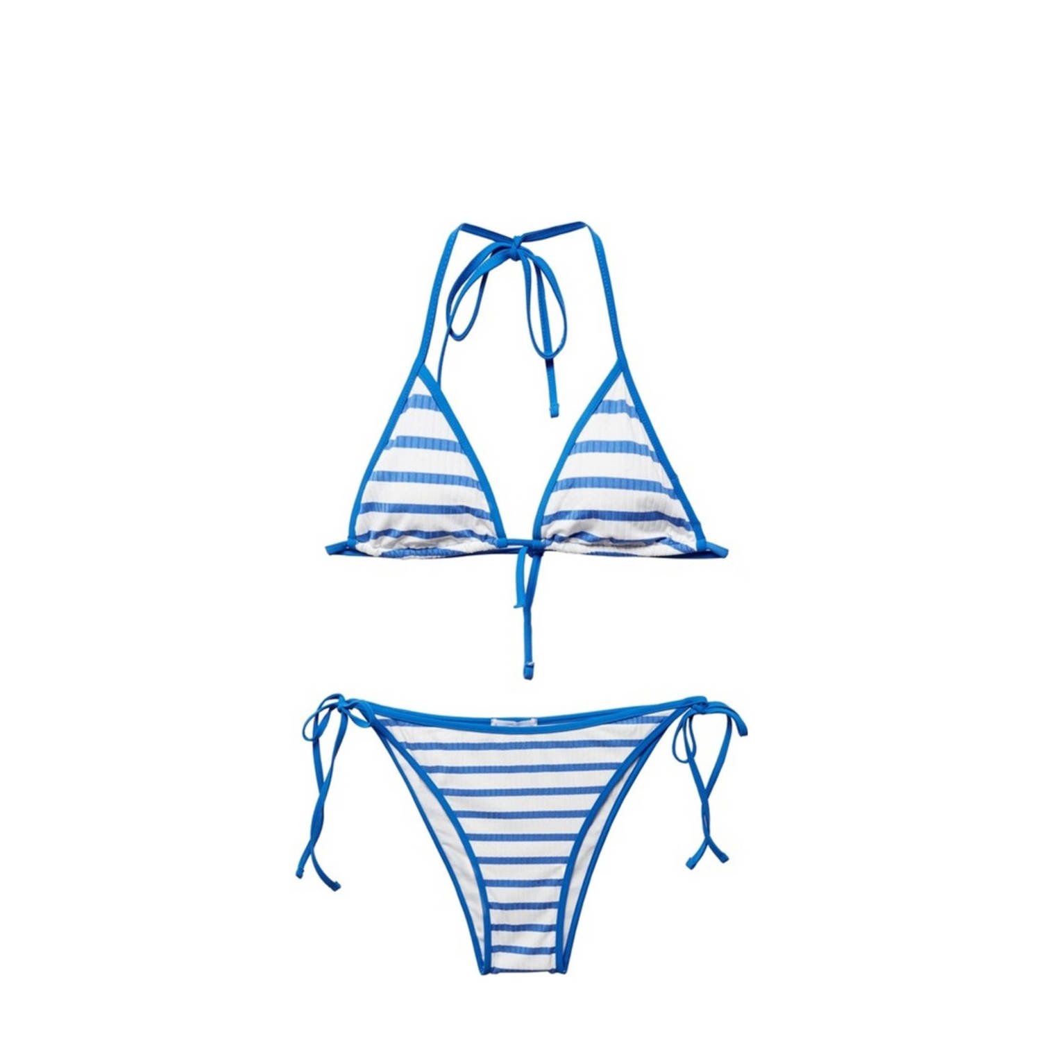 Mango Kids triangel bikini blauw wit Meisjes Polyamide Streep 152(XXS)