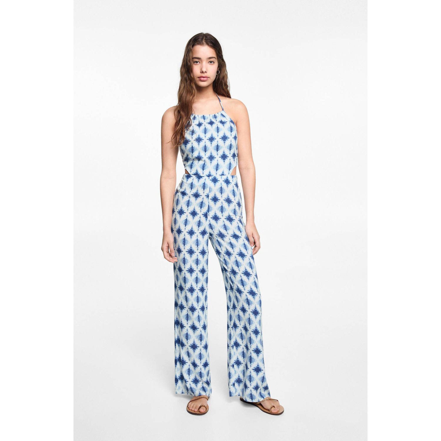 Mango Kids jumpsuit met all over print blauw wit