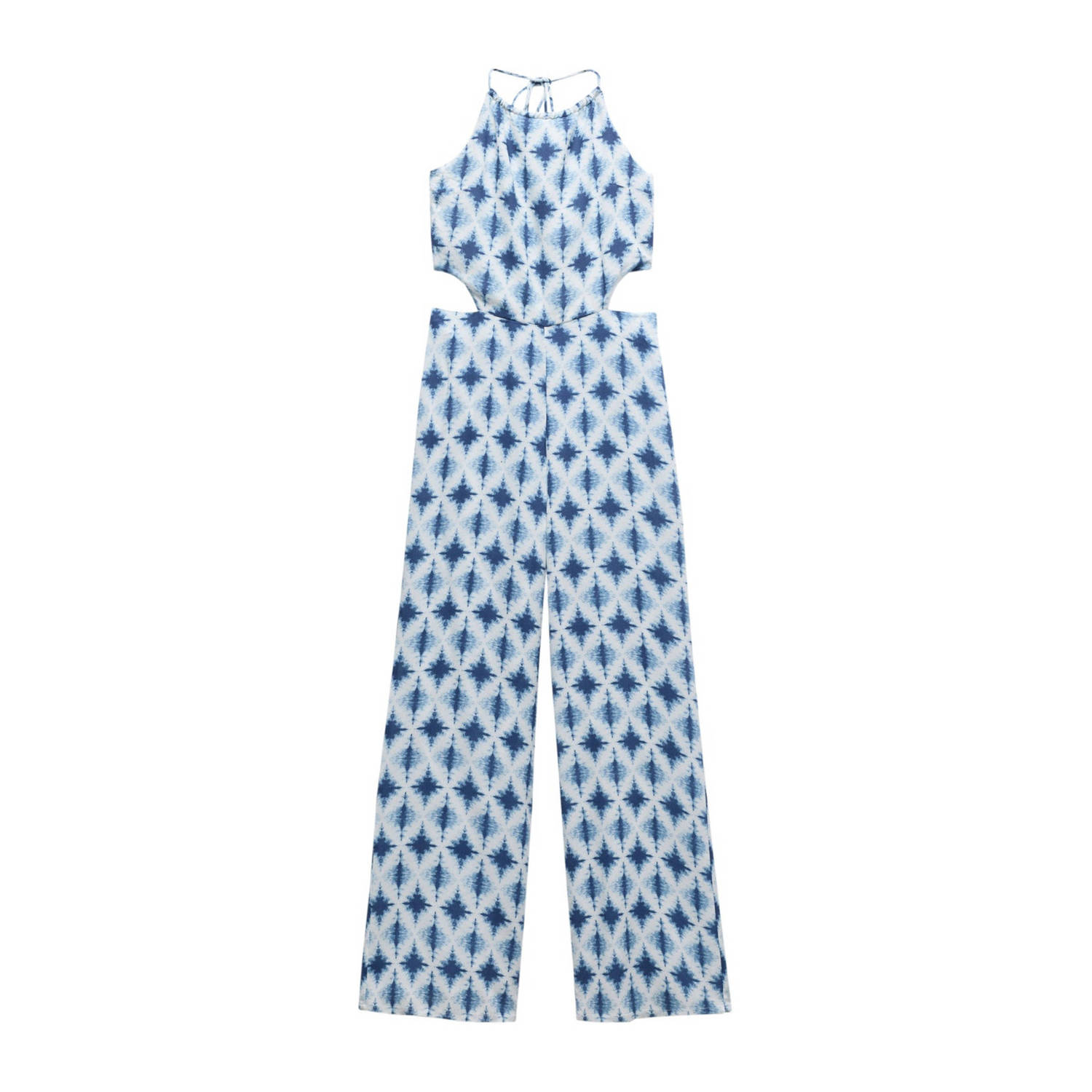 Mango Kids jumpsuit met all over print blauw wit Meisjes Viscose Halter 152(XXS)