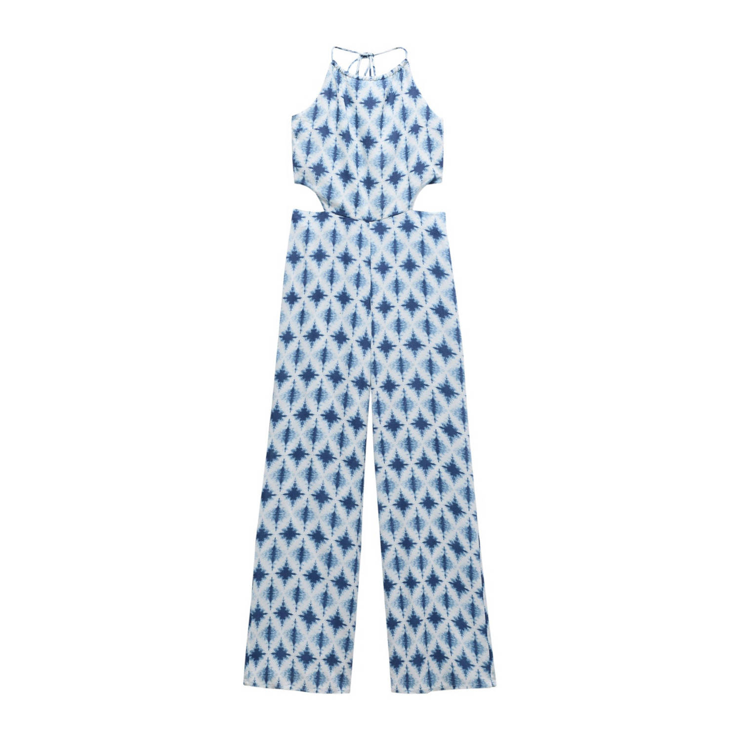Mango Kids jumpsuit met all over print blauw wit Meisjes Viscose Halter 158(XS)