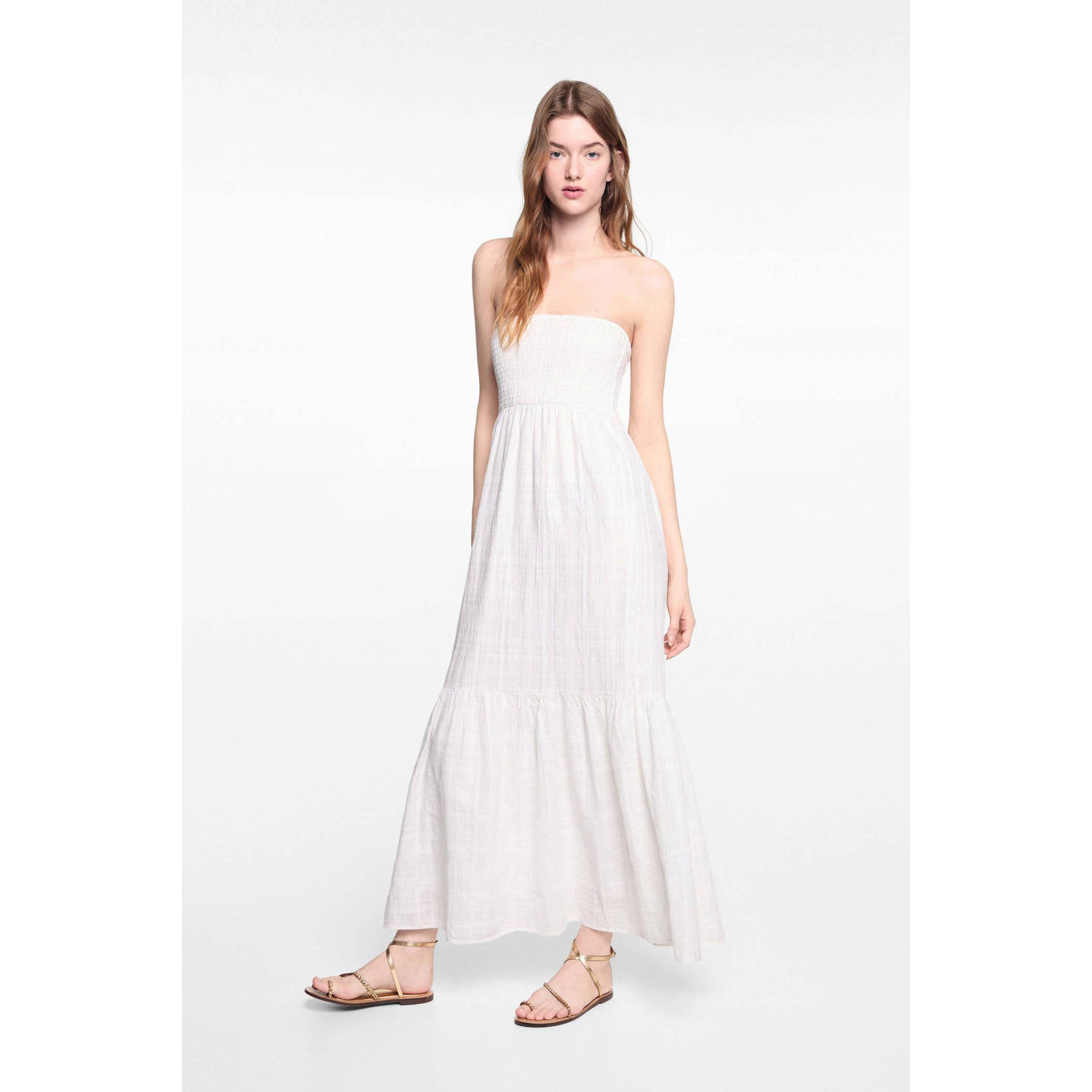 Mango Kids off shoulder maxi jurk naturel wit