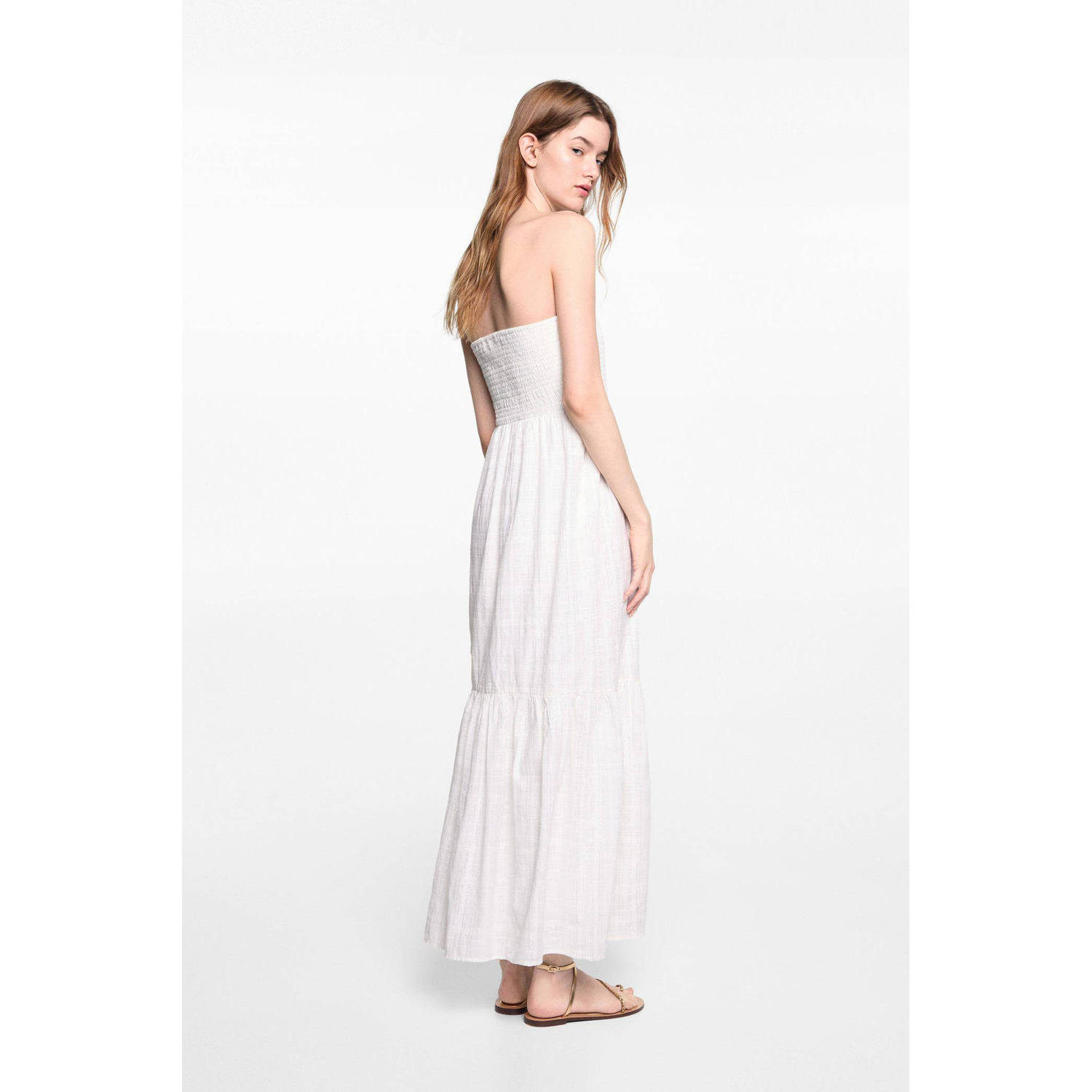 Mango Kids off shoulder maxi jurk naturel wit