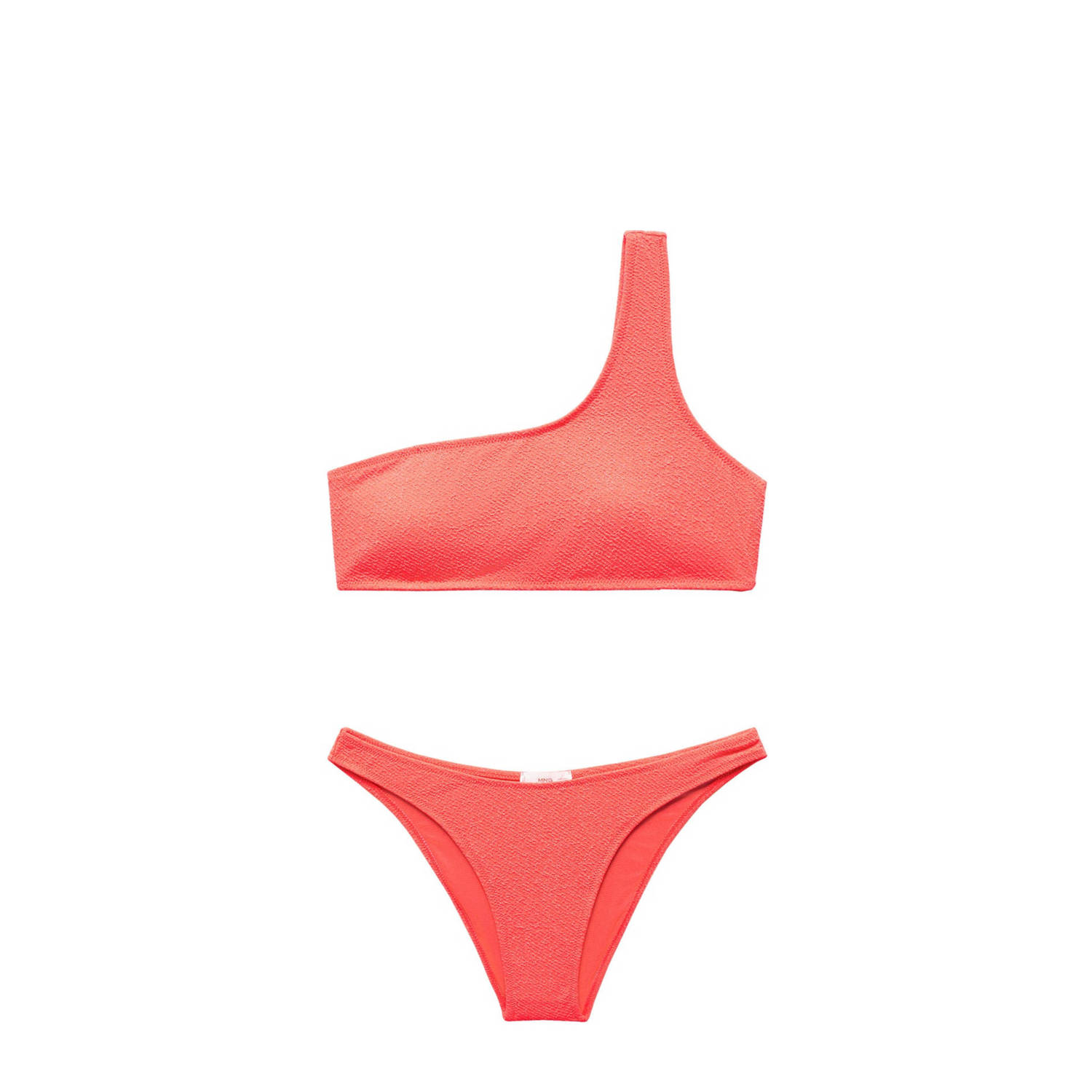 Mango Kids one shoulder crop bikini met lurex koraalrood