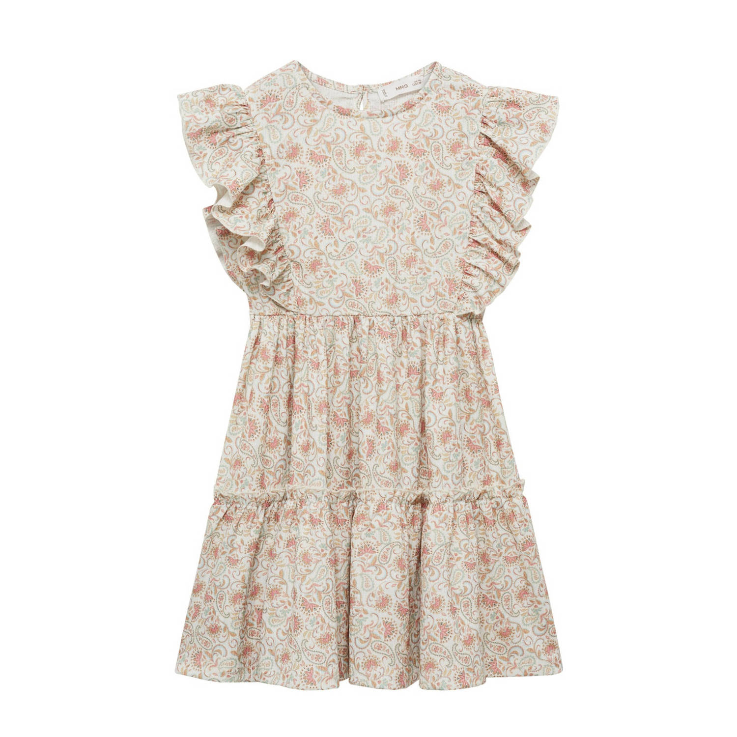 Mango Kids jurk met all over print en ruches lichtbeige