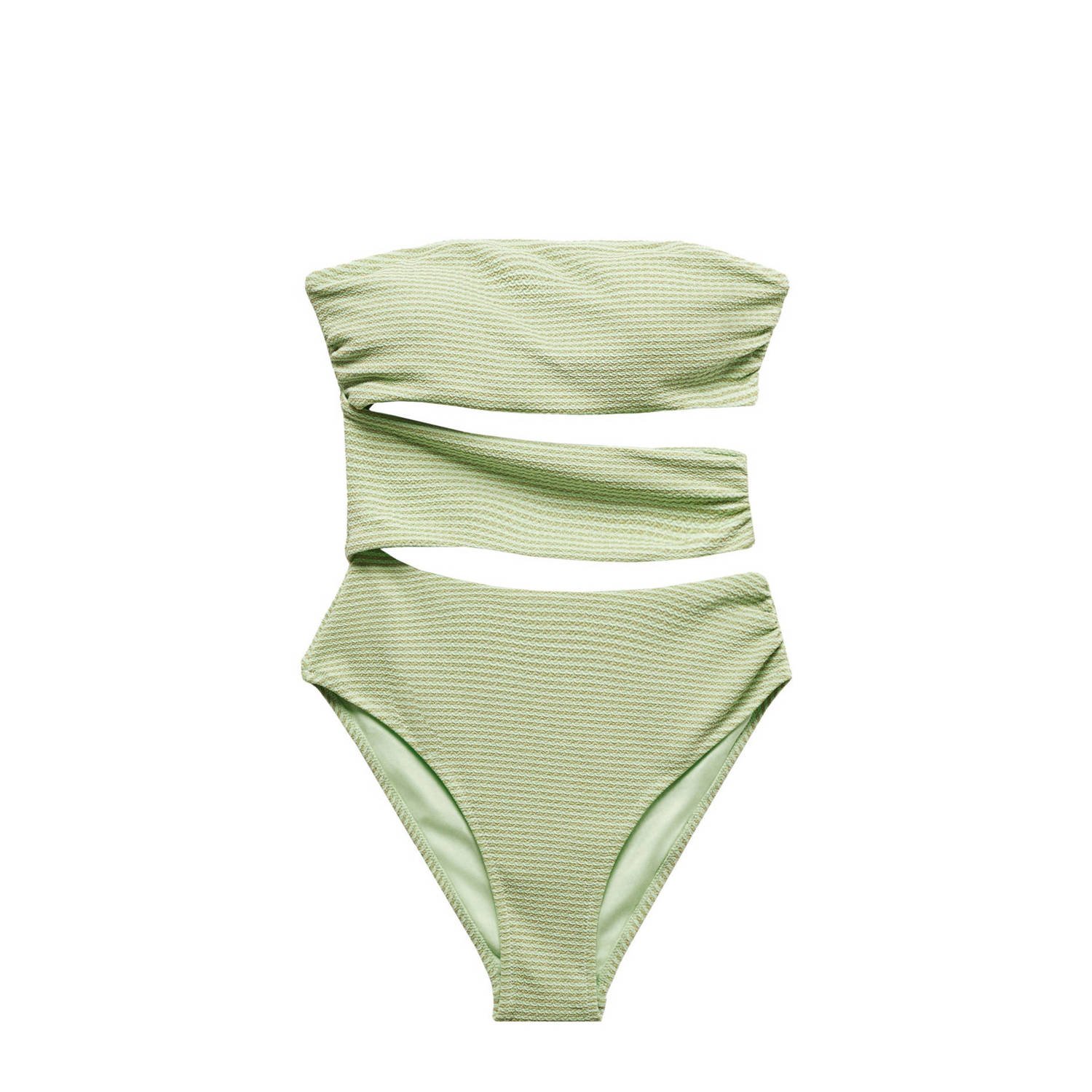 Mango Kids strapless cut-out badpak met textuur lichtgroen Meisjes Polyamide 152(XXS)