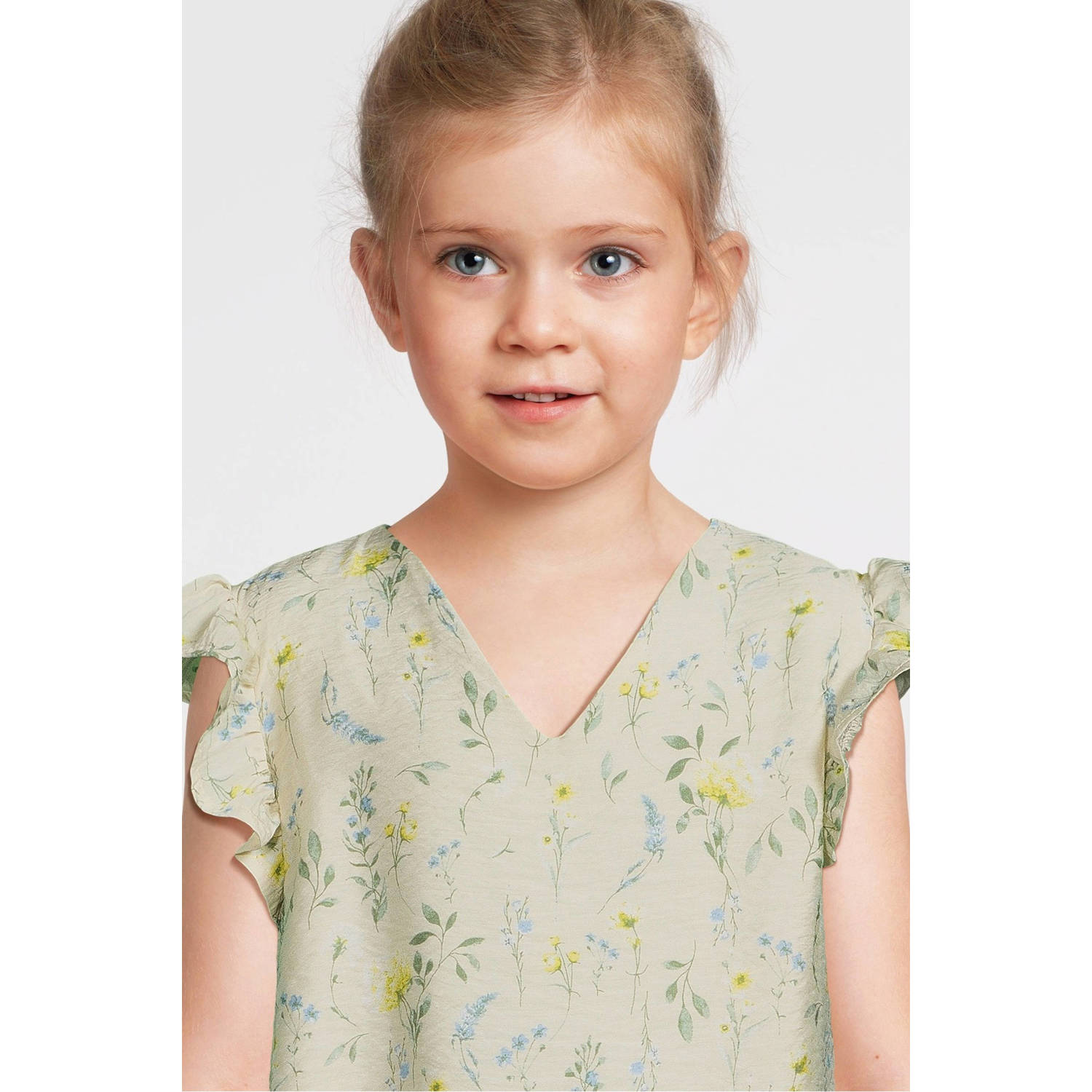 VERO MODA GIRL gebloemde top VMJOSIE ecru geel groen