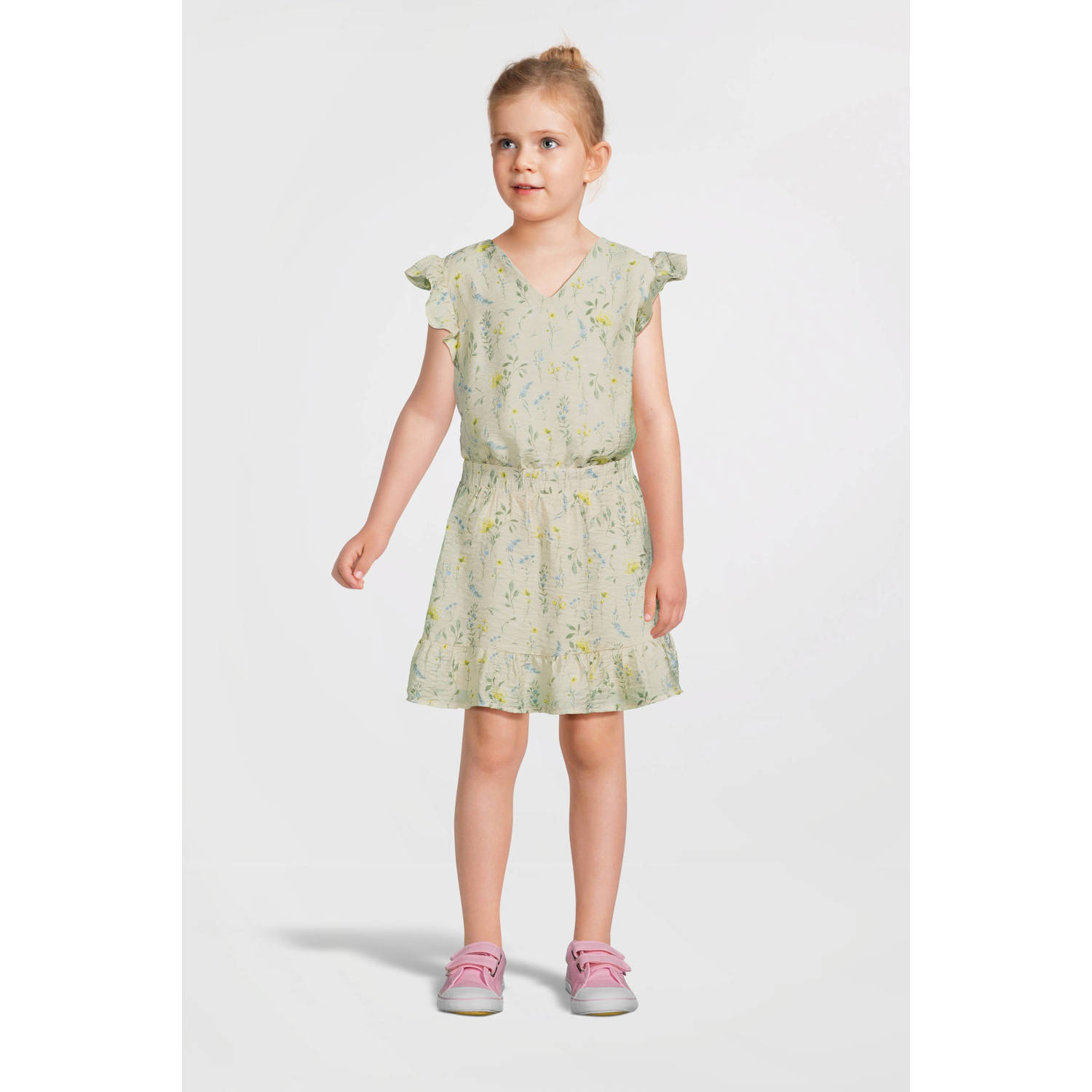 VERO MODA GIRL gebloemde top VMJOSIE ecru geel groen