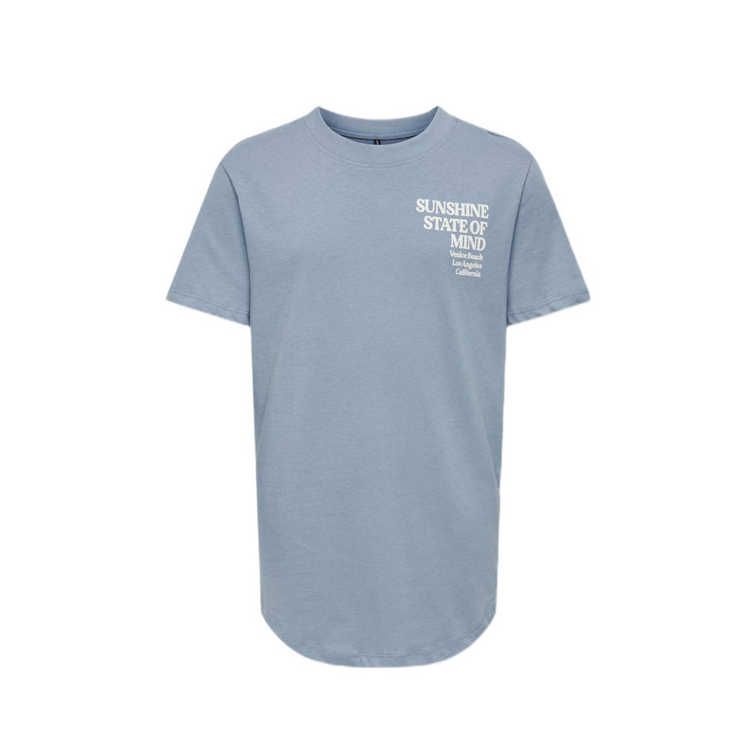 Only KIDS BOY T-shirt KOBSUNNY met tekst zachtblauw Jongens Katoen Ronde hals 122 128