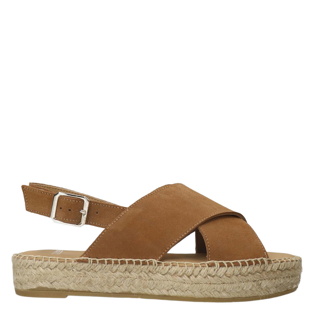 Cognackleurige dames Manfield suède sandalen met gesp