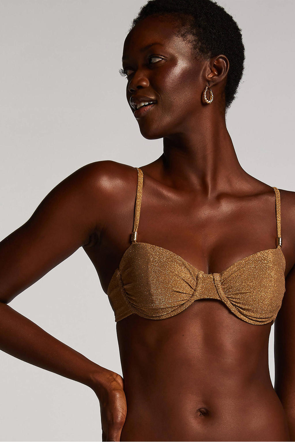 Hunkemöller niet-voorgevormde beugel bikinitop Goldie met lurex goud