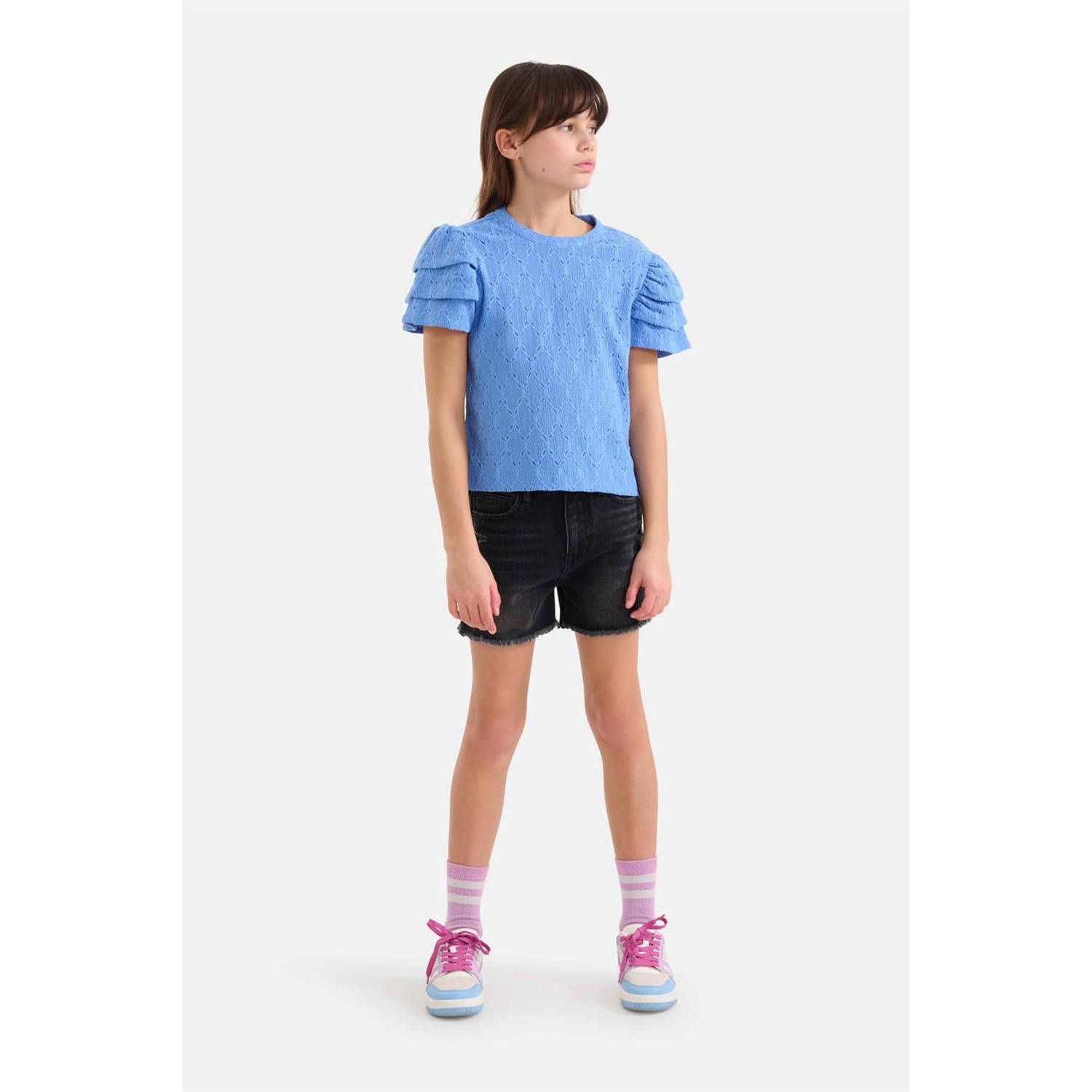 Shoeby top met open details blauw