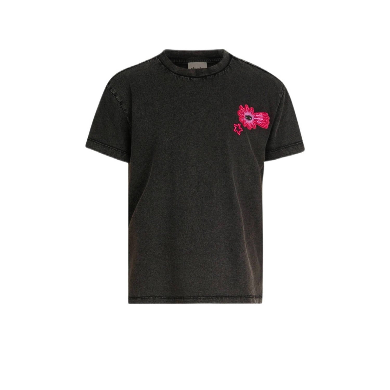 Shoeby T-shirt met printopdruk donkergrijs Meisjes Katoen Ronde hals Printopdruk 158 164