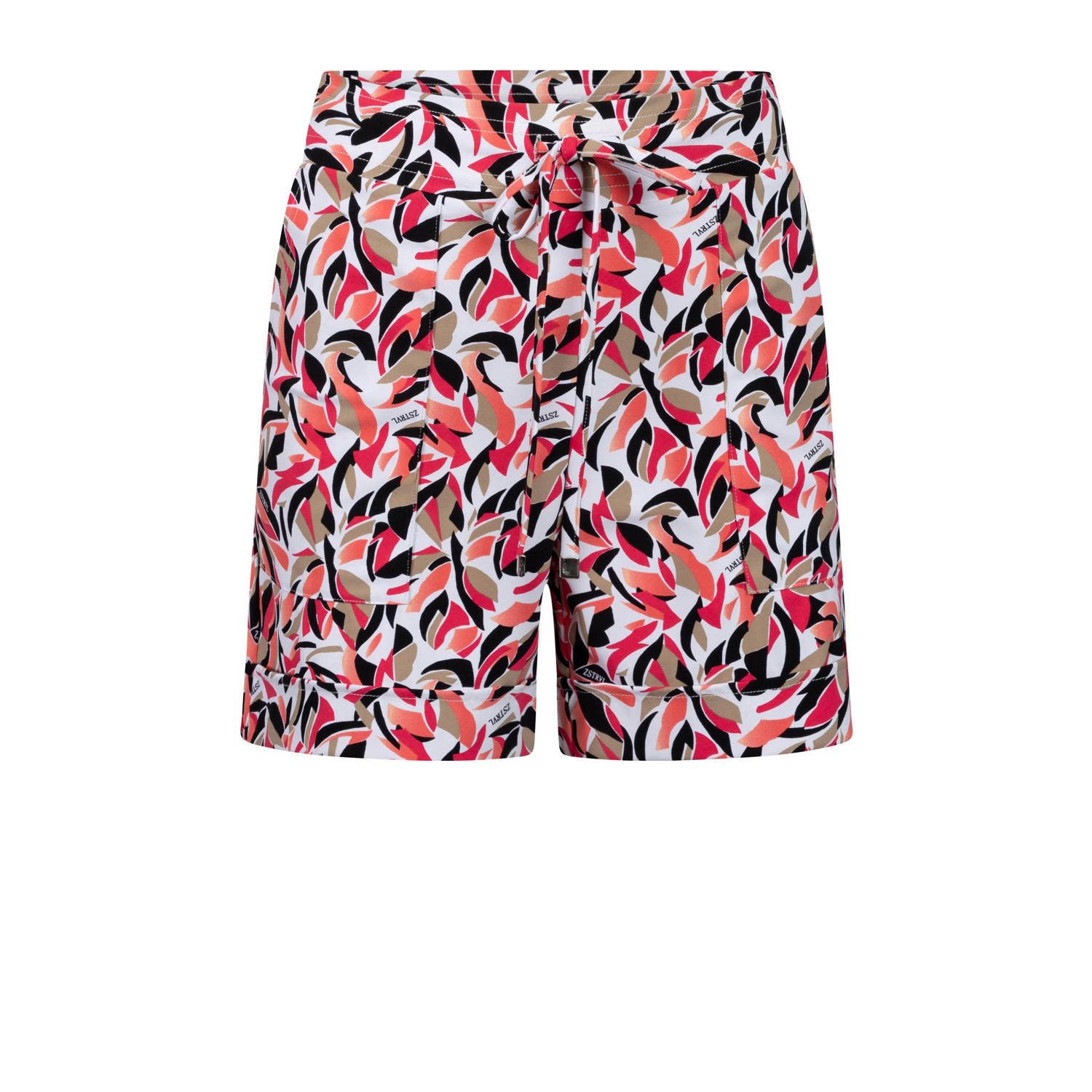 Zoso regular fit short Celine met bladprint rood bruin wit