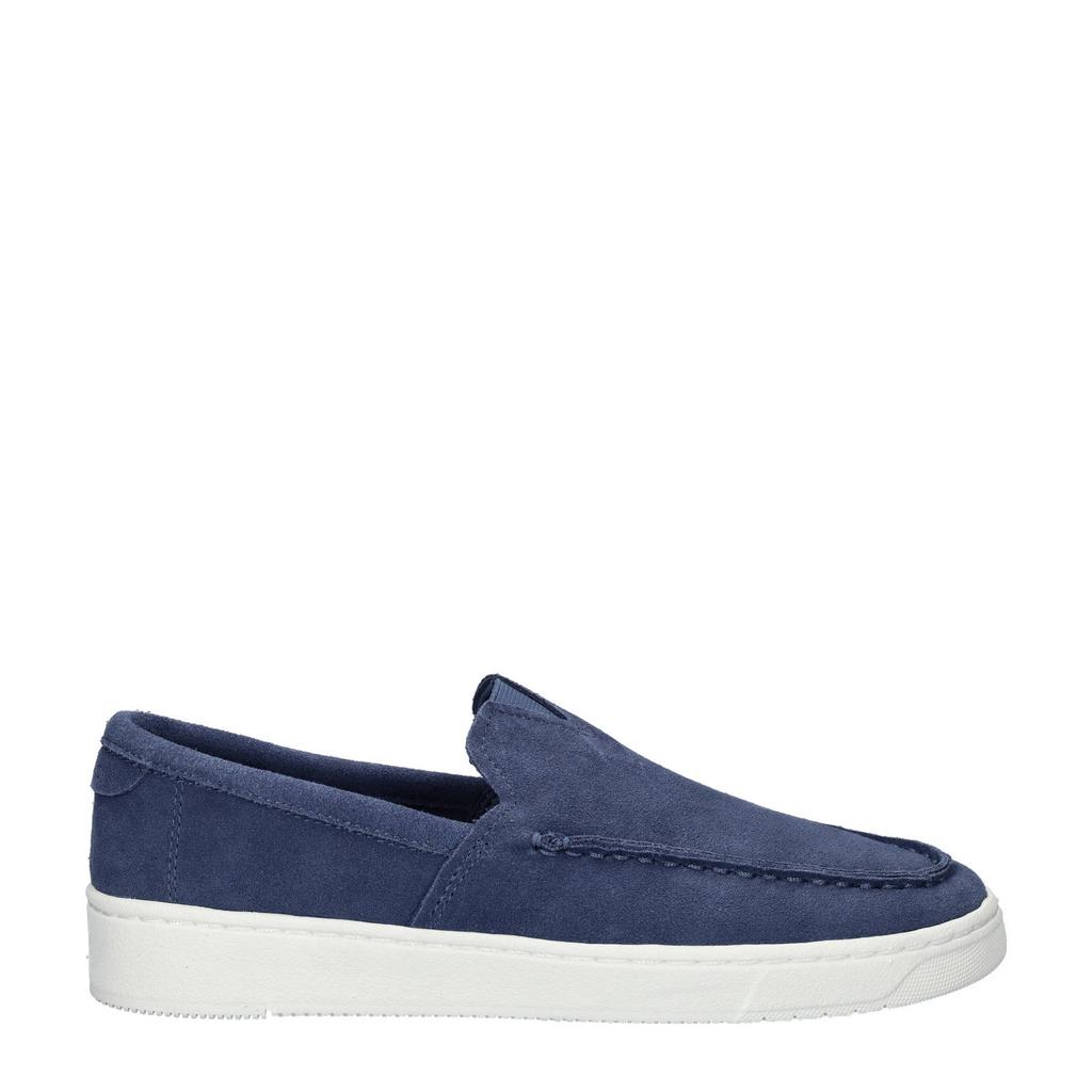 Blauwe heren Toms TRVL Lite suède loafers met effen