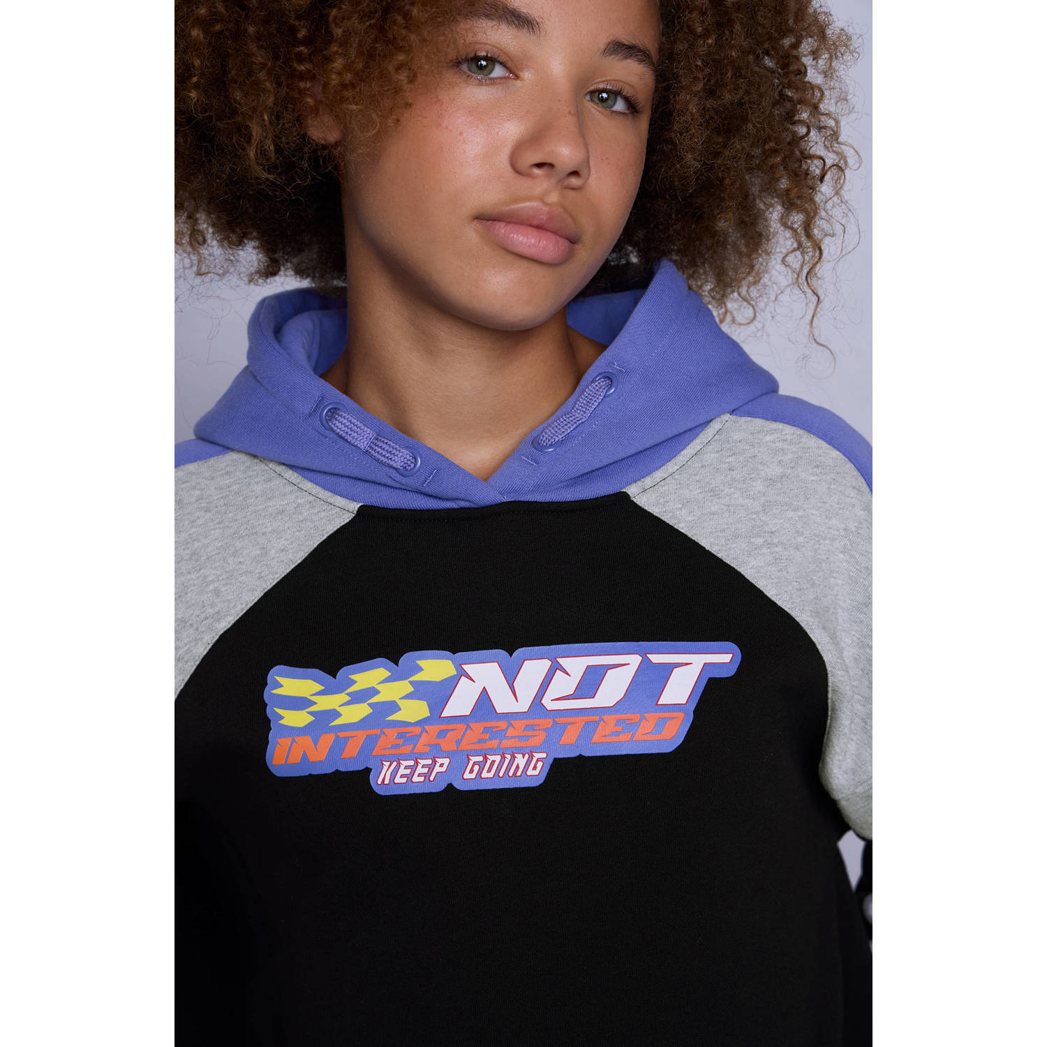 Coolcat Colourblock Hoodie Nathalia Not Interested Print