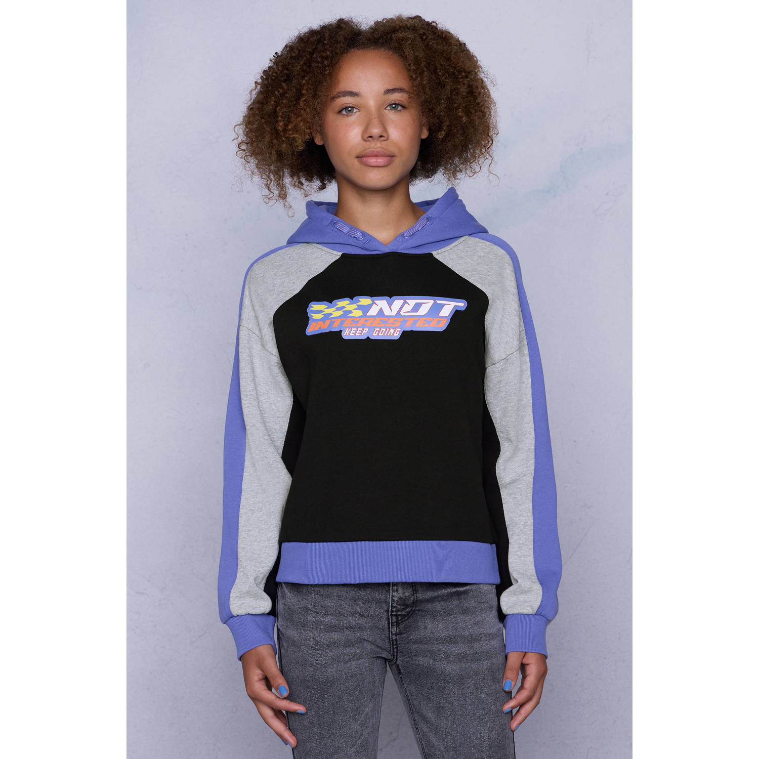 Coolcat Colourblock Hoodie Nathalia Not Interested Print