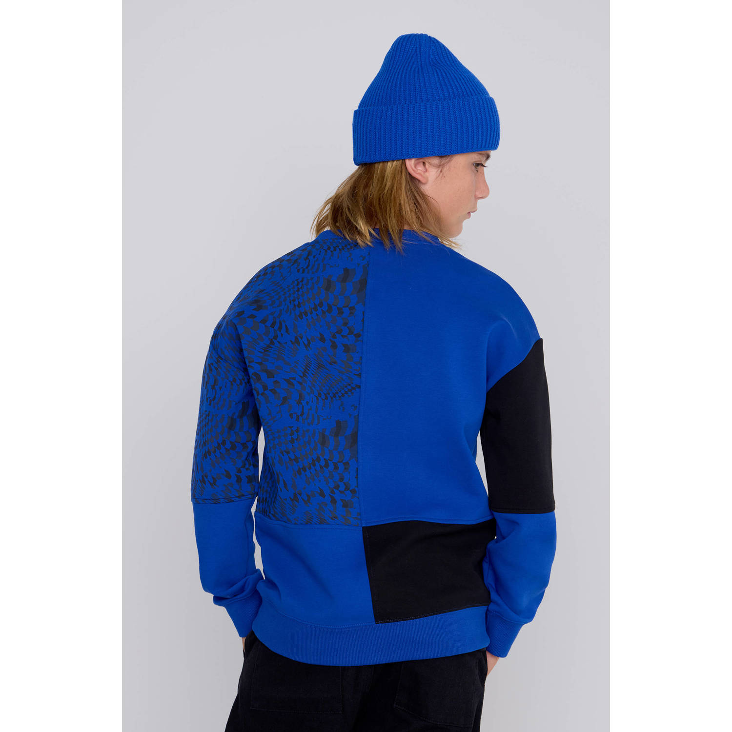 Coolcat Colourblock Sweater Nathan met Print Blauw