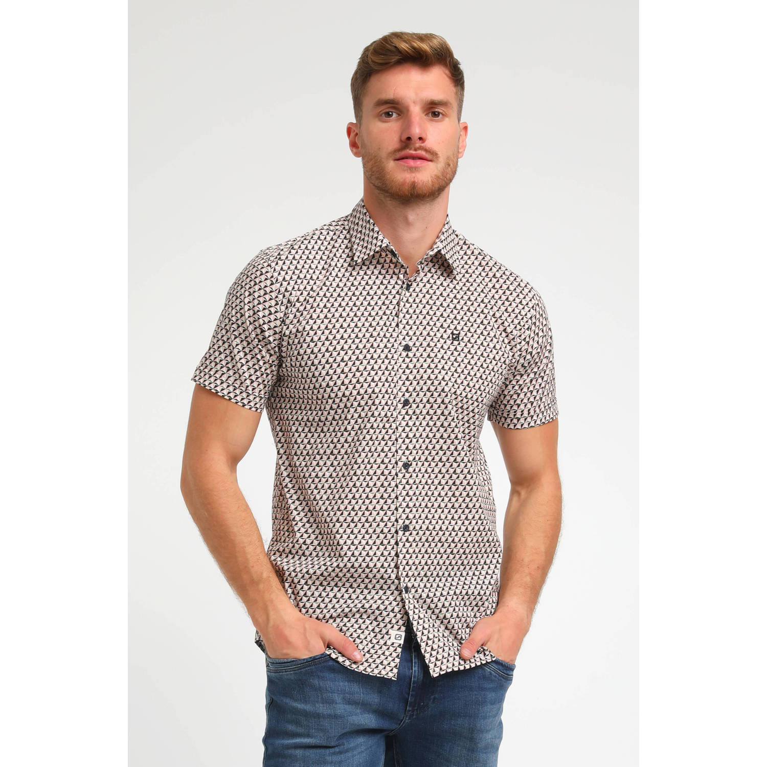 GABBIANO slim fit overhemd met all over print dusty coral