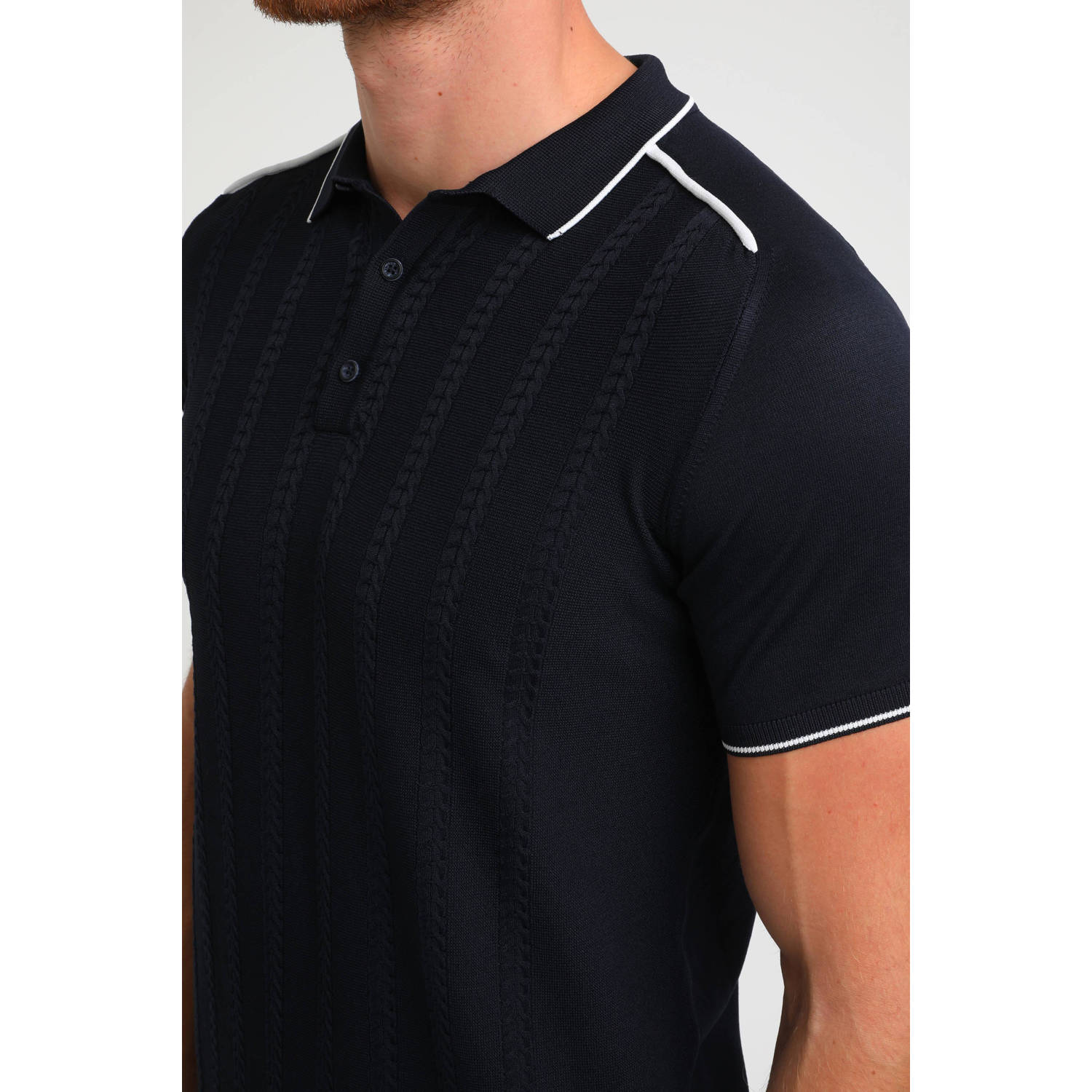 GABBIANO gebreide polo met contrastbies dark navy