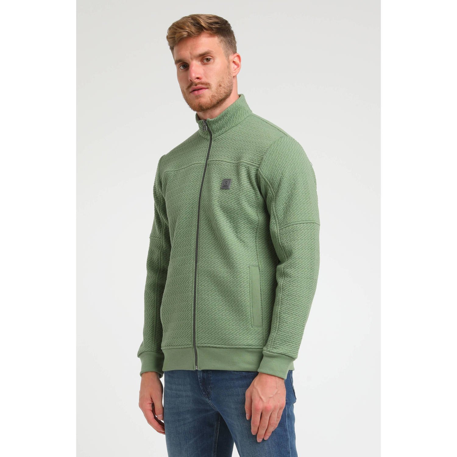 GABBIANO sweatvest met logo en textuur light army