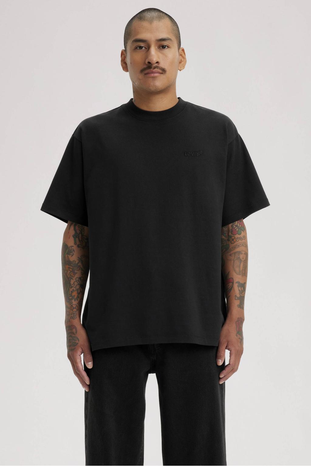 Zwarte heren Levi's relaxed T-shirt van katoen met effen, korte mouwen en ronde hals