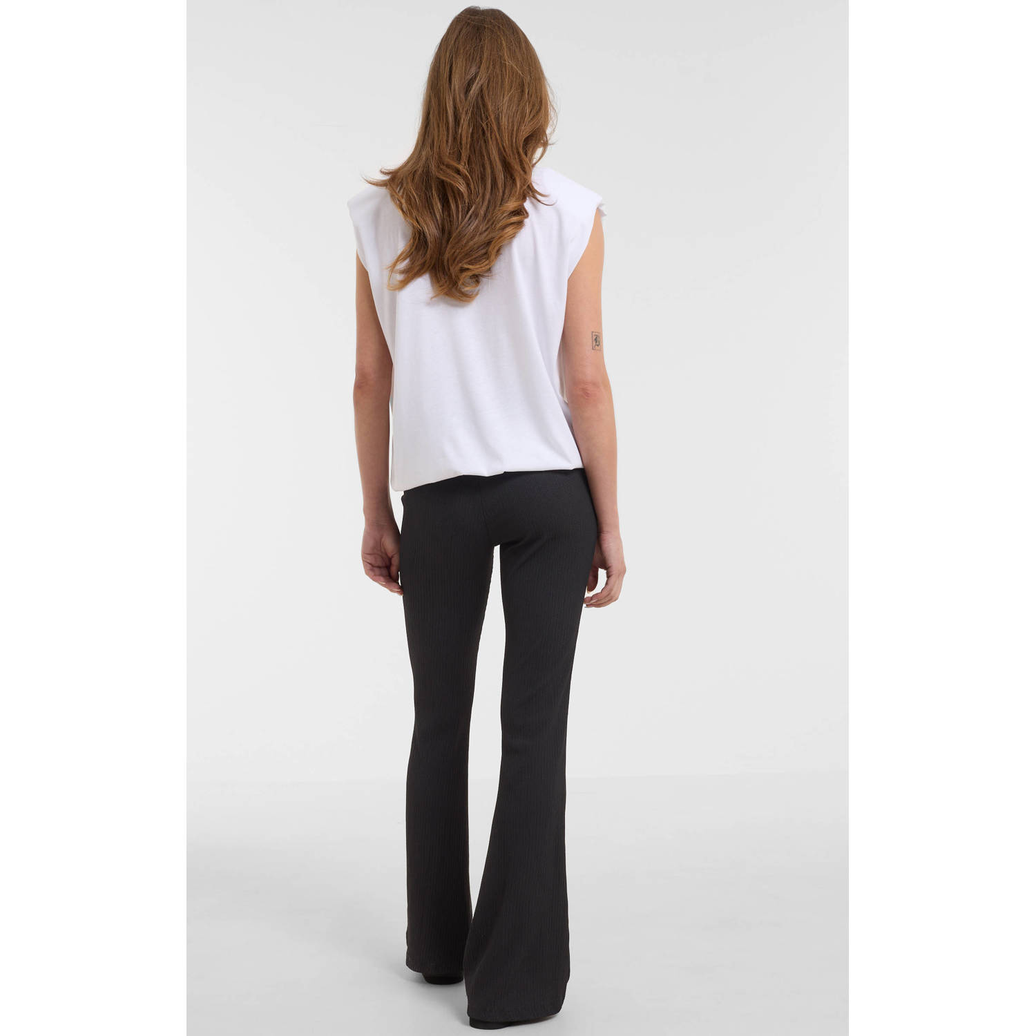 anytime crinkle flared broek zwart