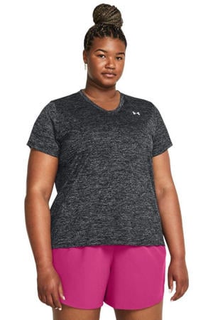 Plus Size T-shirt Tech Twist V-Neck grijs melange