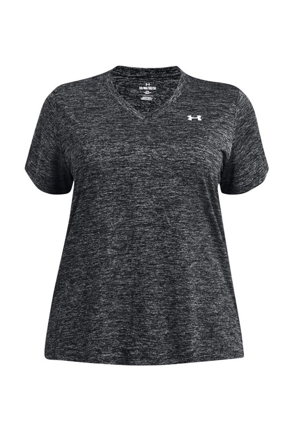 Grijs melange dames Under Armour Plus Size T-shirt Tech Twist V-Neck melange van polyester met korte mouwen