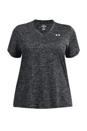 thumbnail: Grijs melange dames Under Armour Plus Size T-shirt Tech Twist V-Neck melange van polyester met korte mouwen