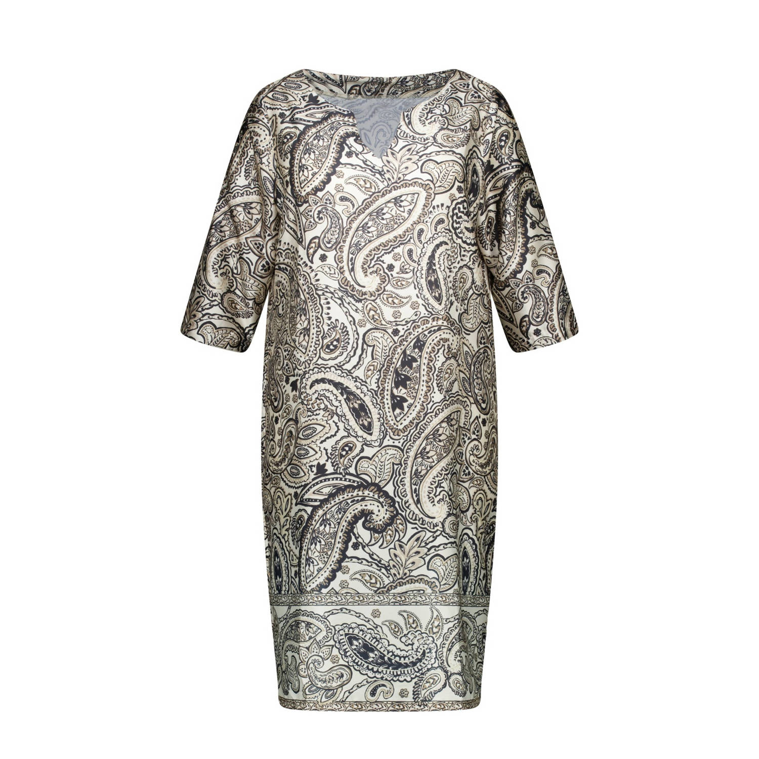 MS Mode jurk met paisleyprint grijsblauw zand beige