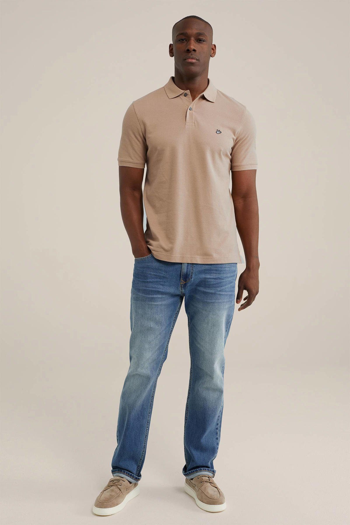 WE Fashion slim fit polo beige wood wehkamp
