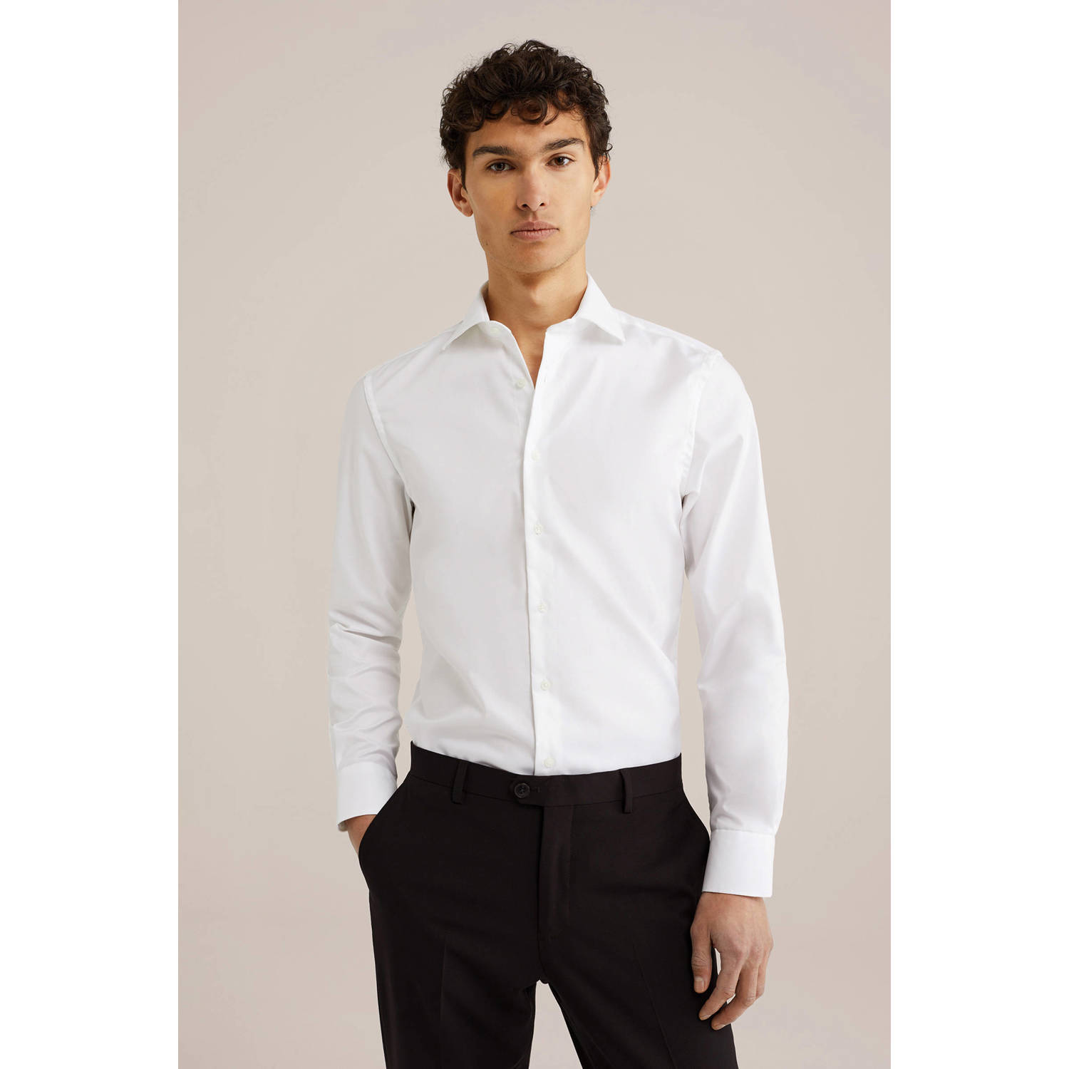 WE Fashion slim fit overhemd white uni