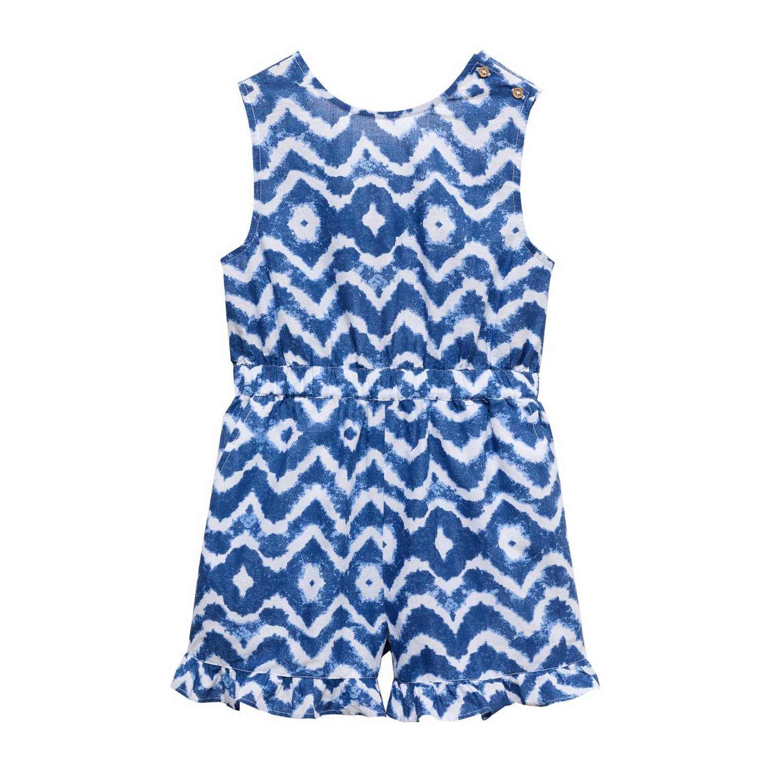 Mango Kids jumpsuit met all over print blauw Meisjes Katoen Ronde hals 122